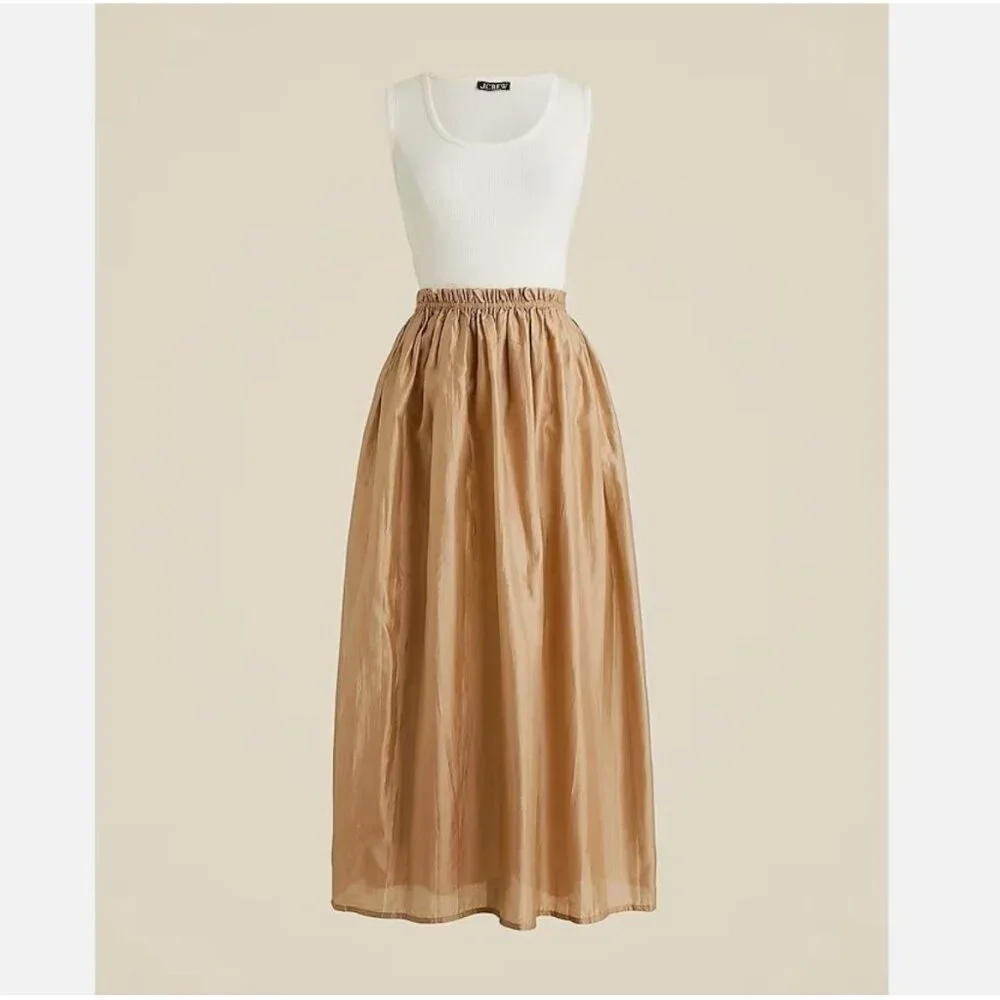 NWT J. Crew Gathered-Waist Mixy Midi Dress Ivory White Tan Large CI891